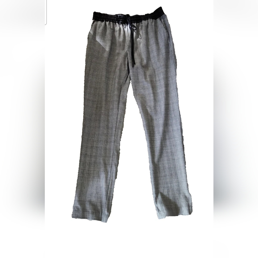 Tibi New York adjustable waist gray glen check wool pants Sz 4